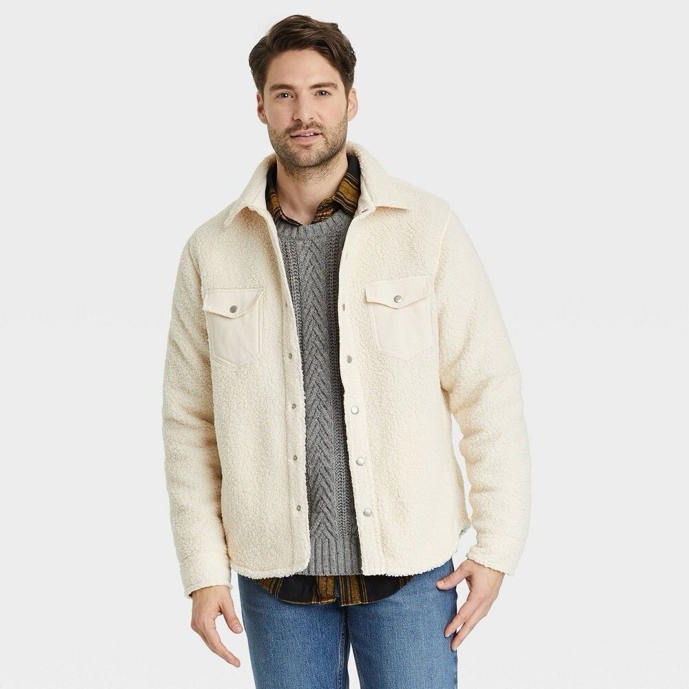NWT Goodfellow & Co Men's Size XL Faux Shearling White Shacket Jacket